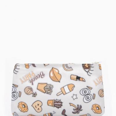 Косметичка-пенал на молнии, плоская, маленькая, с принтом, белая/бежевая 574309