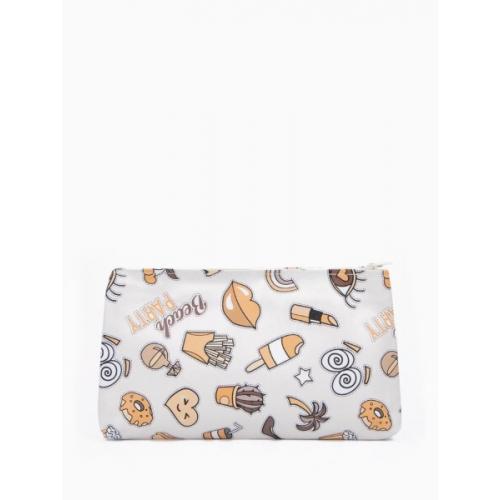 Косметичка-пенал на молнии, плоская, маленькая, с принтом, белая/бежевая 574309
