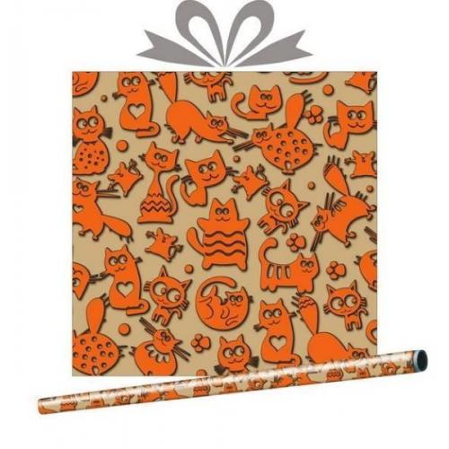 Крафт бумага в рулоне 70 см*10 м Кошки-мышки