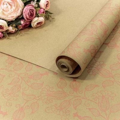 Крафт бумага в рулоне 70 см*10 м 'Вьюнок полевой' розовый 447603