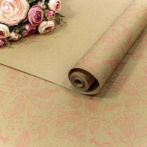 Крафт бумага в рулоне 70 см*10 м 'Вьюнок полевой' розовый 447603