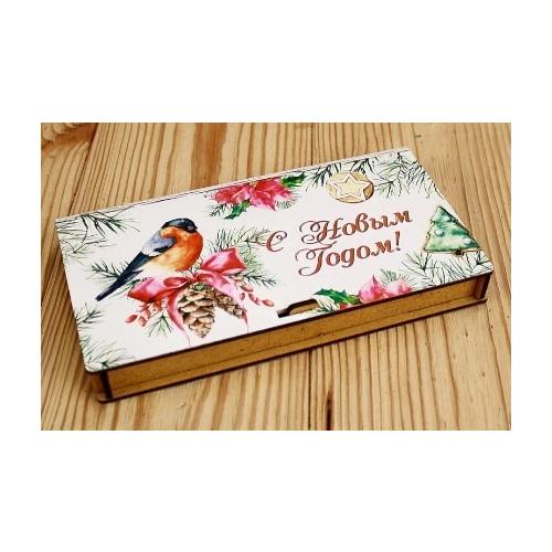 Купюрница из дерева 19*10.5*2.8 см С Новым годом! со снегирем 154638