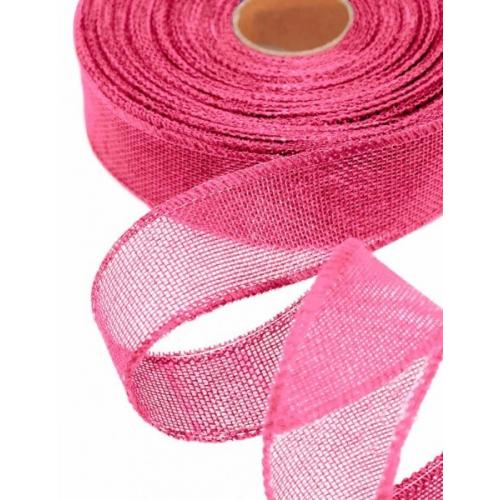 Лента 4 см*25 Y Лен натуральный с проволокой коралловый 441427