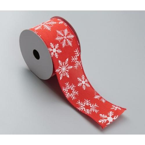 Лента новогодняя декоративная Снежинки 6.3*10 ярд Красный/белый 50161