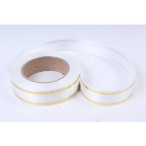 Лента полипропиленовая с золотой полосой 3 см*50 ярд Классика белый 5600681