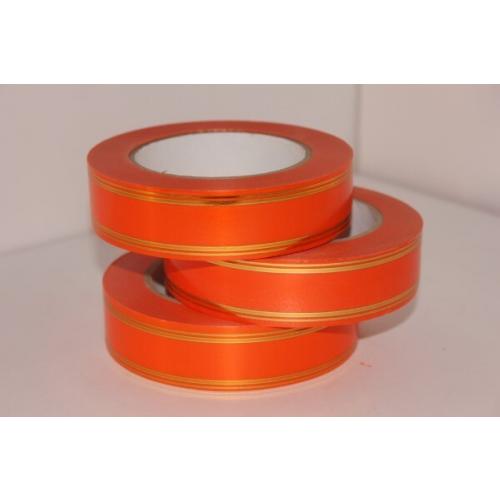Лента полипропиленовая с золотой полосой 3 см*50 ярд Классика оранжевый 560068о