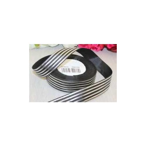 Лента репсовая 25 мм*25 Y Полоса серебряная черная F80/100