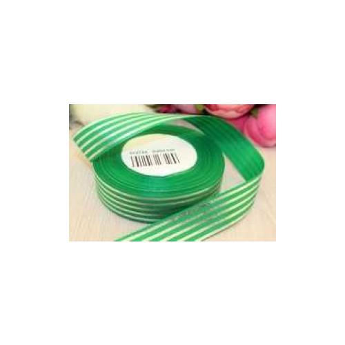 Лента репсовая 25 мм*25 Y Полоса серебряная зеленая D360/100