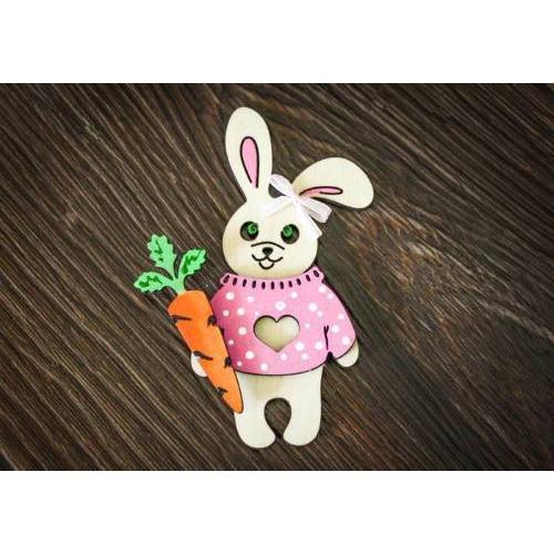 Магнит Фанера Зайка с морковкой 8*11 см Розовый 153661