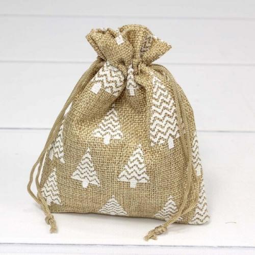 Мешок новогодний подарочный лен искусственный 12*15 см 'Ёлки' белый 447012