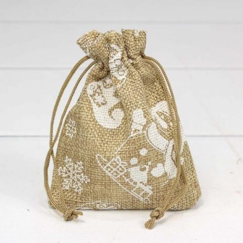 Мешок новогодний подарочный лен искусственный 9*12 см 'Новый год' 447039