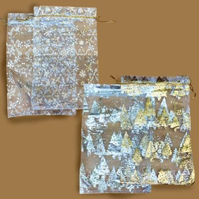 Мешок новогодний подарочный органза 20*30 см 'Ёлки и снежинки' (микс) 58516