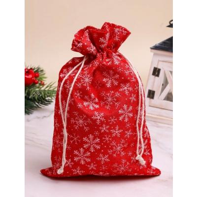 Мешок холщовый 20*30 см Снежинки белые красный 621903