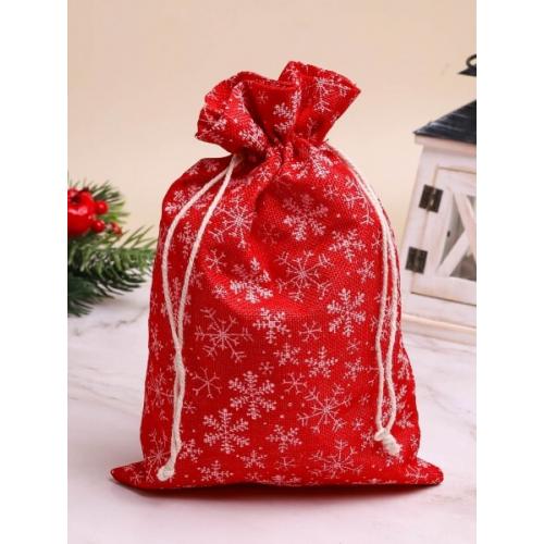 Мешок холщовый 20*30 см Снежинки белые красный 621903