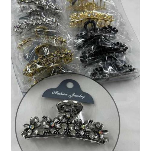 Металлическая заколка-краб для волос со стразами 8 см (Цена за штуку) 130716