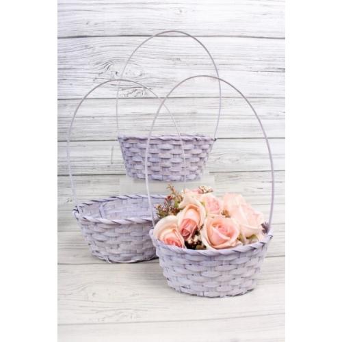 Набор корзин плетеных из 3 шт (бамбук) d=27*21 см, h=10/38 см Сиреневый 567708