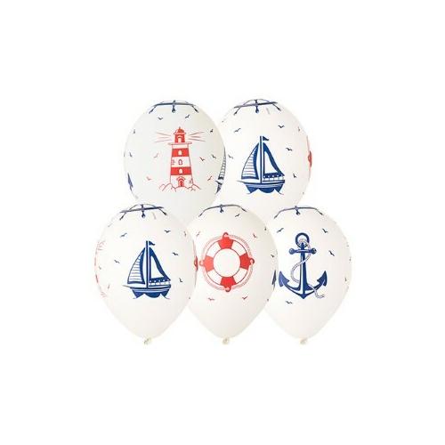 Набор латексных шаров с рисунком Морская тематика 36см 5шт 1111-0946