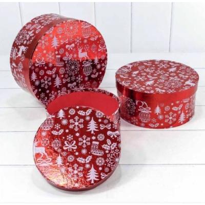 Набор новогодних подарочных коробок 3 в 1 круг 25.5*11.5 см Красный 442078