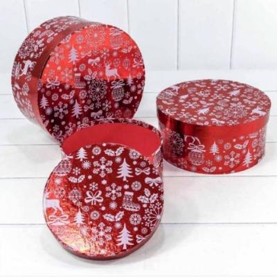 Набор новогодних подарочных коробок 3 в 1 круг 25.5*11.5 см Красный 442078