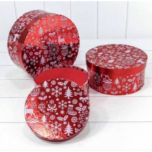 Набор новогодних подарочных коробок 3 в 1 круг 25.5*11.5 см Красный 442078