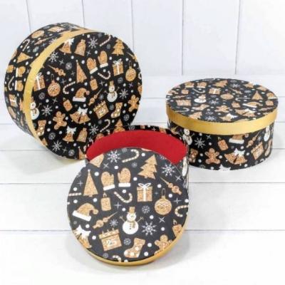 Набор новогодних подарочных коробок 3 в 1 круг 25.5*11.5 см Новогодний черный 442079