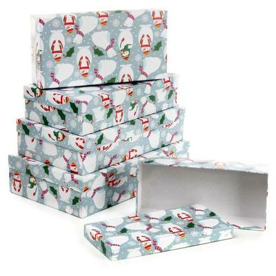 Набор новогодних подарочных коробок 5 шт Прямоугольник 30*18*7см Умка и снеговики 109623