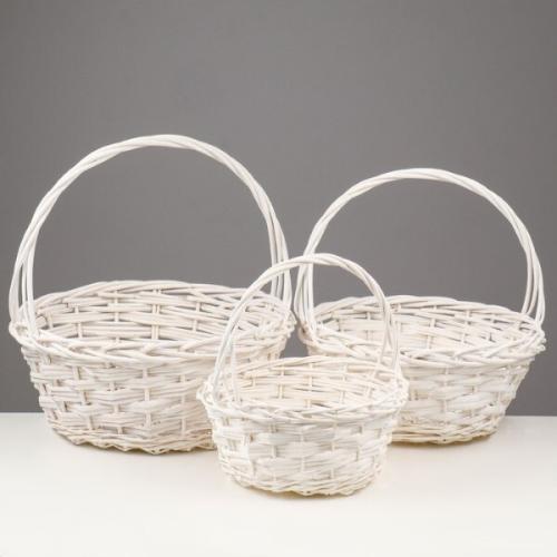Набор плетеных корзин 3 шт (ива) Овал 34*28*12*35 см Белый 567714