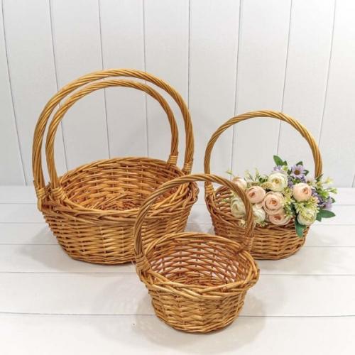 Набор плетеных корзин 4 шт 40*15/44 см Круг с ручкой медовый 441055