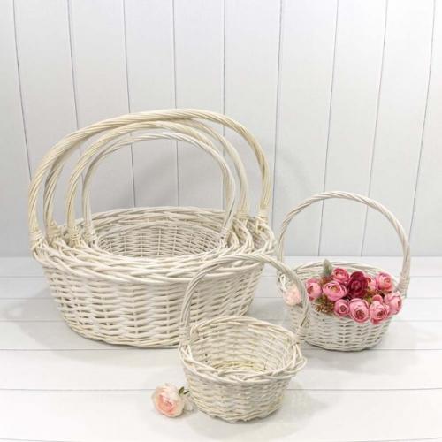 Набор плетеных корзин 6 шт (ива) Круг 49*19/52 см С ручкой белый 441081