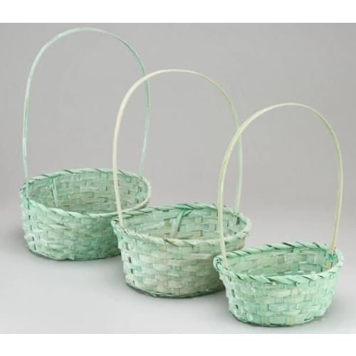 Набор плетеных корзин из 3 шт (бамбук) 27*21*H10/38 см Светло-зеленый 50046