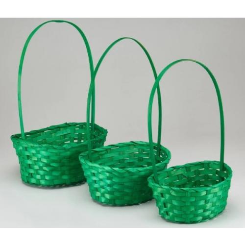 Набор плетеных корзин из 3 шт (бамбук) 27*21*H10/38 см Зеленый 50042