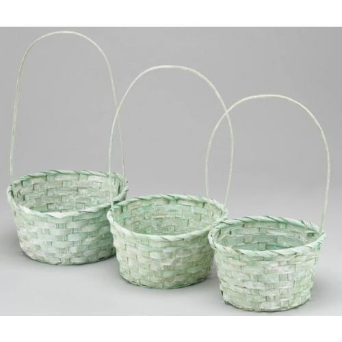 Набор плетеных корзин из 3 шт (бамбук) D21*H10/36 см Светло-зеленый 50047
