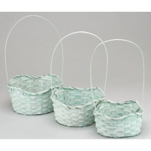 Набор плетеных корзин из 3 шт (бамбук) D24*H9*11.5*HH35 см Зеленый 50040