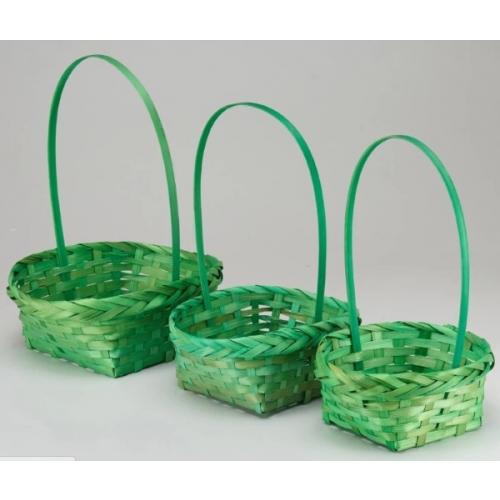 Набор плетеных корзин из 3 шт (бамбук) D25*H10/36 см Зеленый 50051