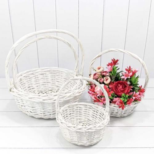 Набор плетеных корзин из 4 шт 40*15/44 см Круг с ручкой белый 447567