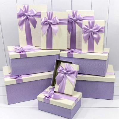 Набор подарочных коробок 10 в 1 прямоугольник 34*26*15.3 см Бант сиреневый/бежевый 440654сир