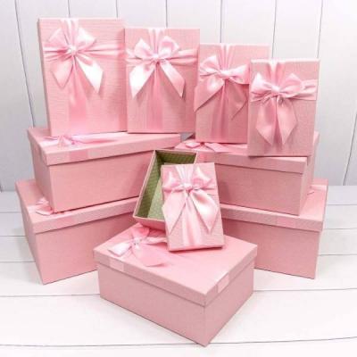 Набор подарочных коробок 10 в 1 прямоугольник 34*26*15.3 см Бант розовый 441651