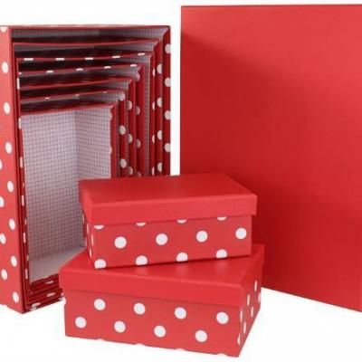 Набор подарочных коробок 10 в 1 прямоугольник 37*29*16 см Горох на красном 539647