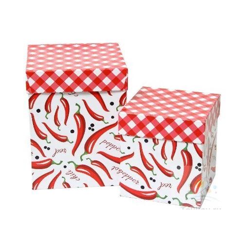 Набор подарочных коробок 2 в 1 куб 17*13*13 см Перец чили и красные ромбы 550566