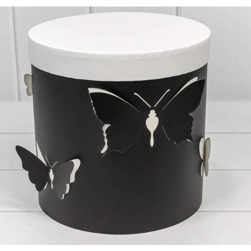Набор подарочных коробок 3 в 1 цилиндр 21.5*21.5 см Бабочки черный с белым 440753ч