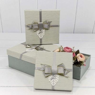 Набор подарочных коробок 3 в 1 квадрат 19*19*9.5 см С бантом For You серый