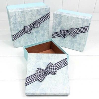 Набор подарочных коробок 3 в 1 квадрат 19*19*9,5 см С бантом голубой 445804г