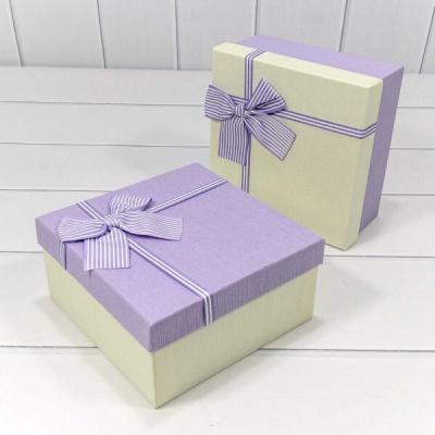 Набор подарочных коробок 3 в 1 квадрат 19.5*19.5*9.5 см С полосатым бантиком ассорти 442037