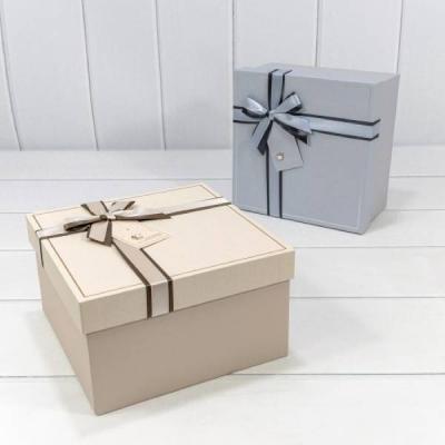 Набор подарочных коробок 3 в 1 квадрат 21*21*12.3 см С бантом серый 441649