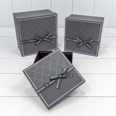 Набор подарочных коробок 3 в 1 квадрат 21*21*12.3 см С бантом серый 442536
