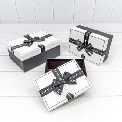 Набор подарочных коробок 3 в 1 прямоугольник 22.5*16*9.5 см С бантом белый/черный 443403