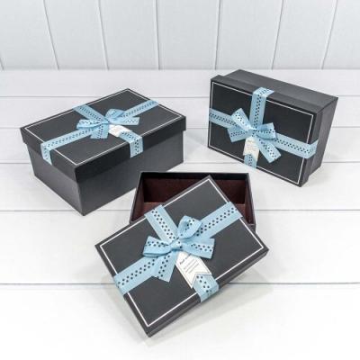 Набор подарочных коробок 3 в 1 прямоугольник 22.5*16*9.5 см С бантом черный 443407
