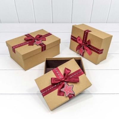 Набор подарочных коробок 3 в 1 прямоугольник 22.5*16*9.5 см С бантом крафт