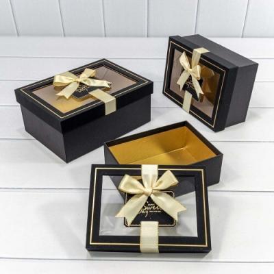Набор подарочных коробок 3 в 1 прямоугольник 22.5*16*9.5 см С окошком и бантом черный 447406
