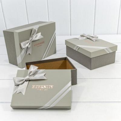 Набор подарочных коробок 3 в 1 прямоугольник 22.5*16*9.5 см Eternity серый с бантом 441753